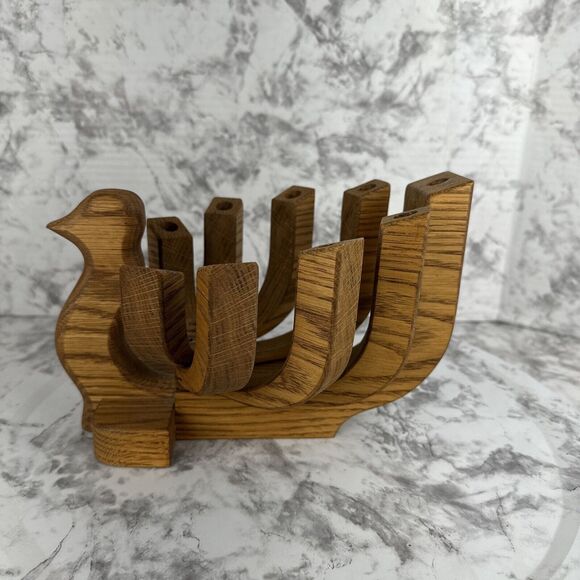 Vintage MCM Wood Bird Candle Holder Folding Danish Modern Candelabra Menorah - Picture 4 of 9